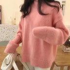 Knit Sweater Wool Blend - Open O Neck & Warm Soft Layering