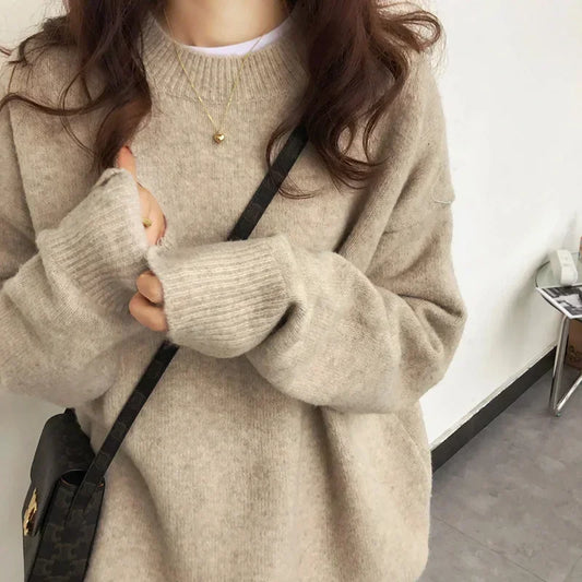 Knit Sweater Wool Blend - Open O Neck & Warm Soft Layering