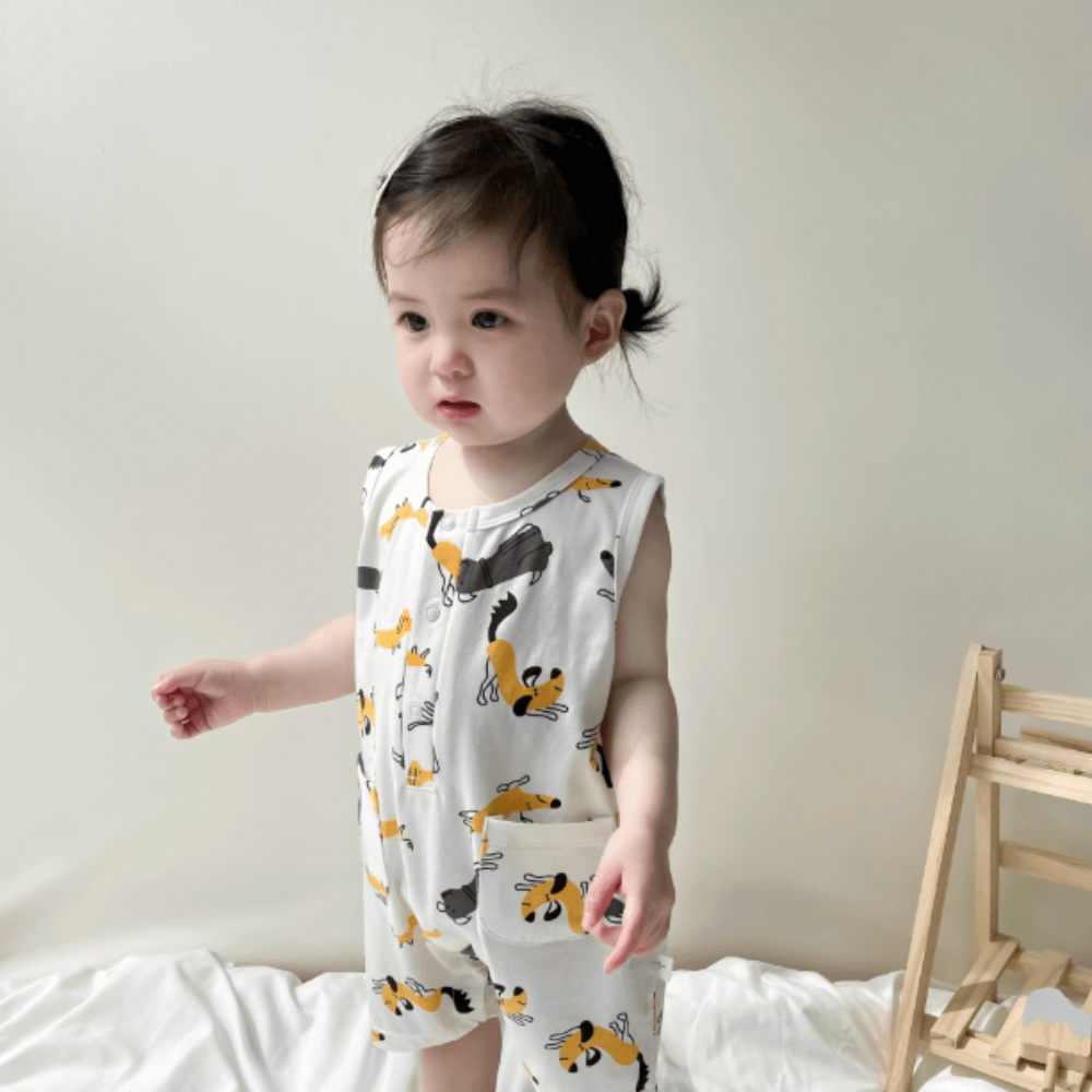 Playful Print Baby Romper With Pockets