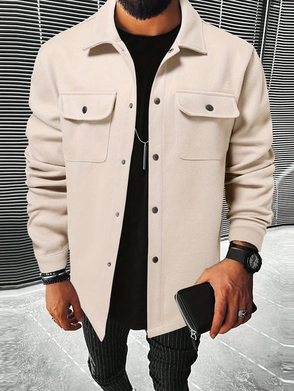 Polyester Blend Jacket - Button Front And Flexible Fit