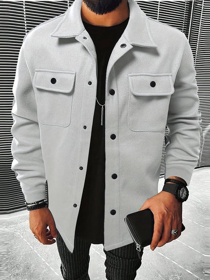 Polyester Blend Jacket - Button Front And Flexible Fit
