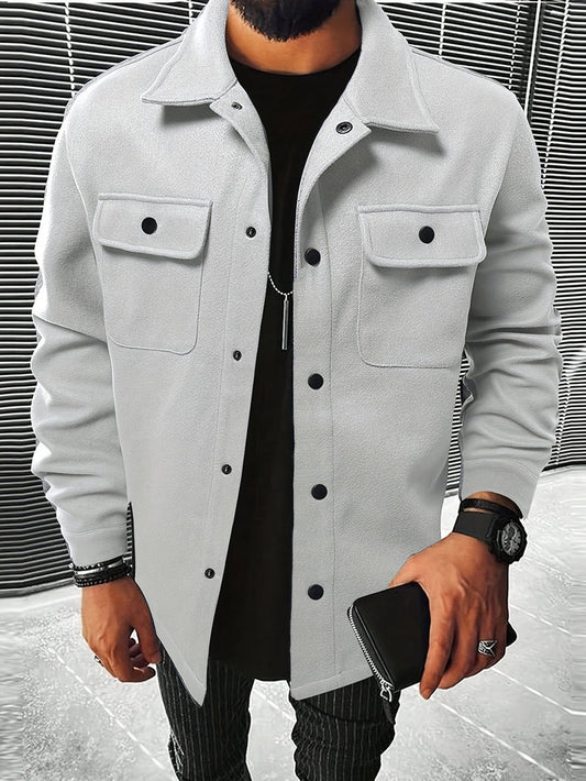 Polyester Blend Jacket - Button Front And Flexible Fit