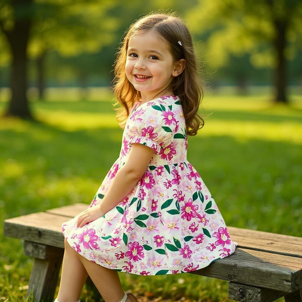 Pretty Puff Sleeve Girls Dress