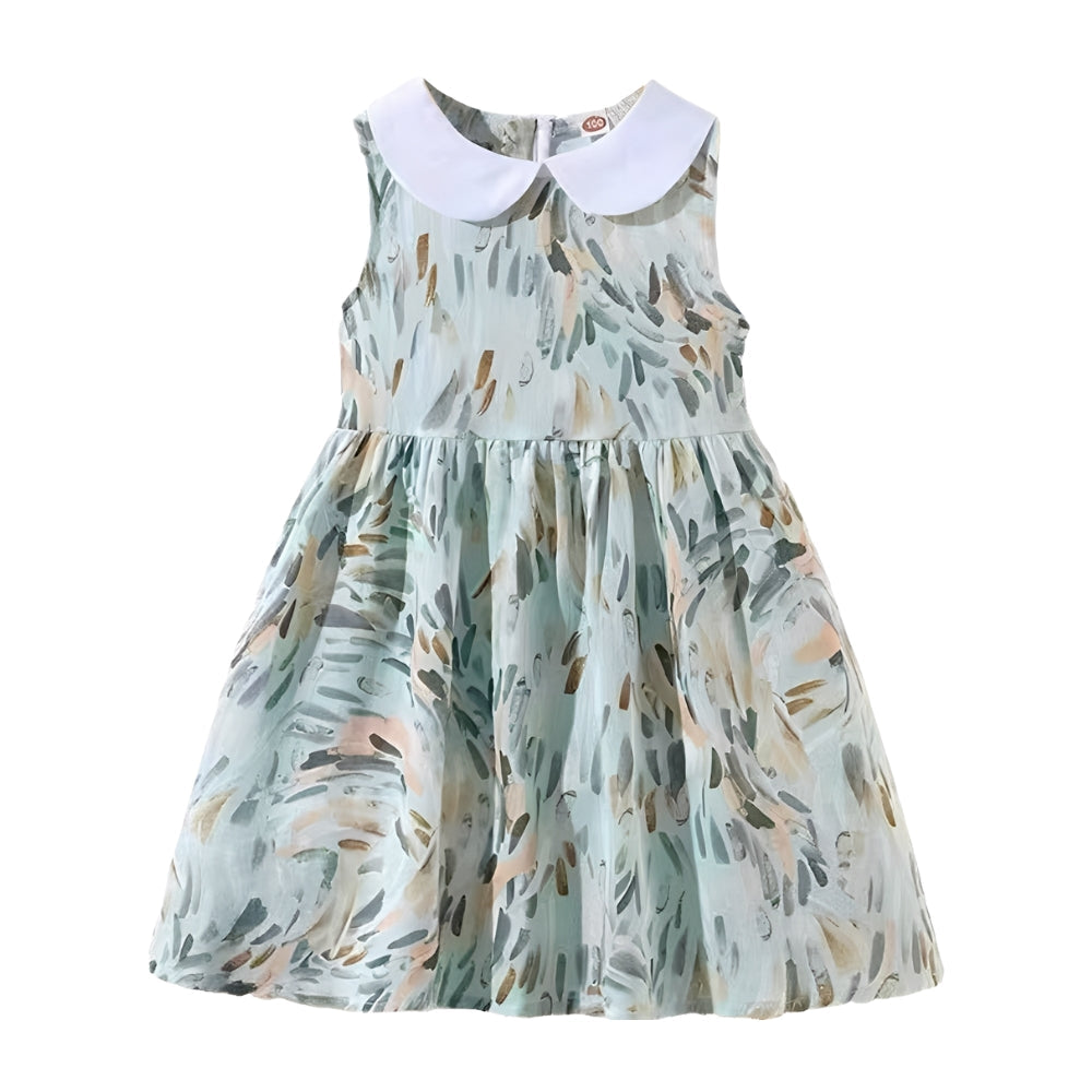 Pretty Watercolor Leaf Dress with Collar