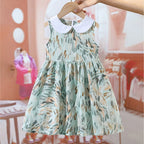 Pretty Watercolor Leaf Dress with Collar