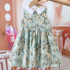 Pretty Watercolor Leaf Dress with Collar