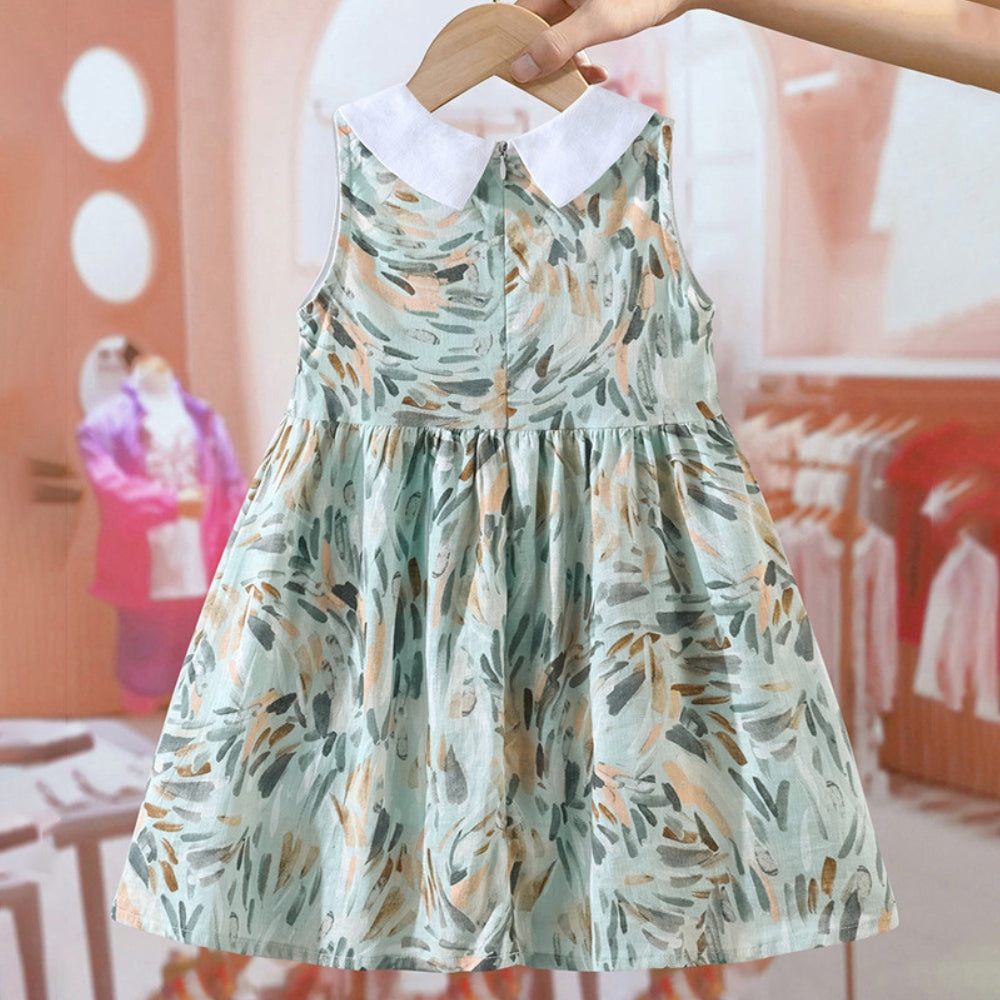 Pretty Watercolor Leaf Dress with Collar