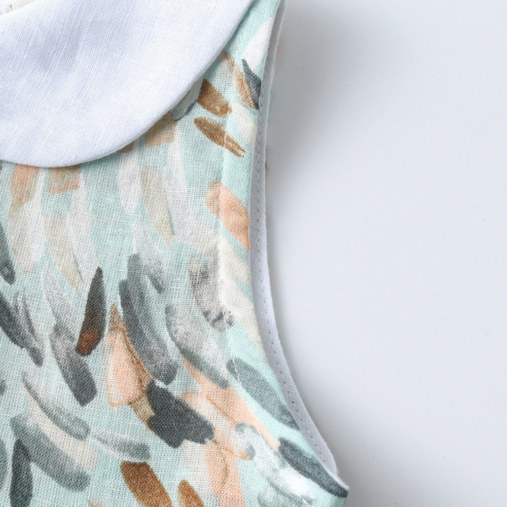 Pretty Watercolor Leaf Dress with Collar