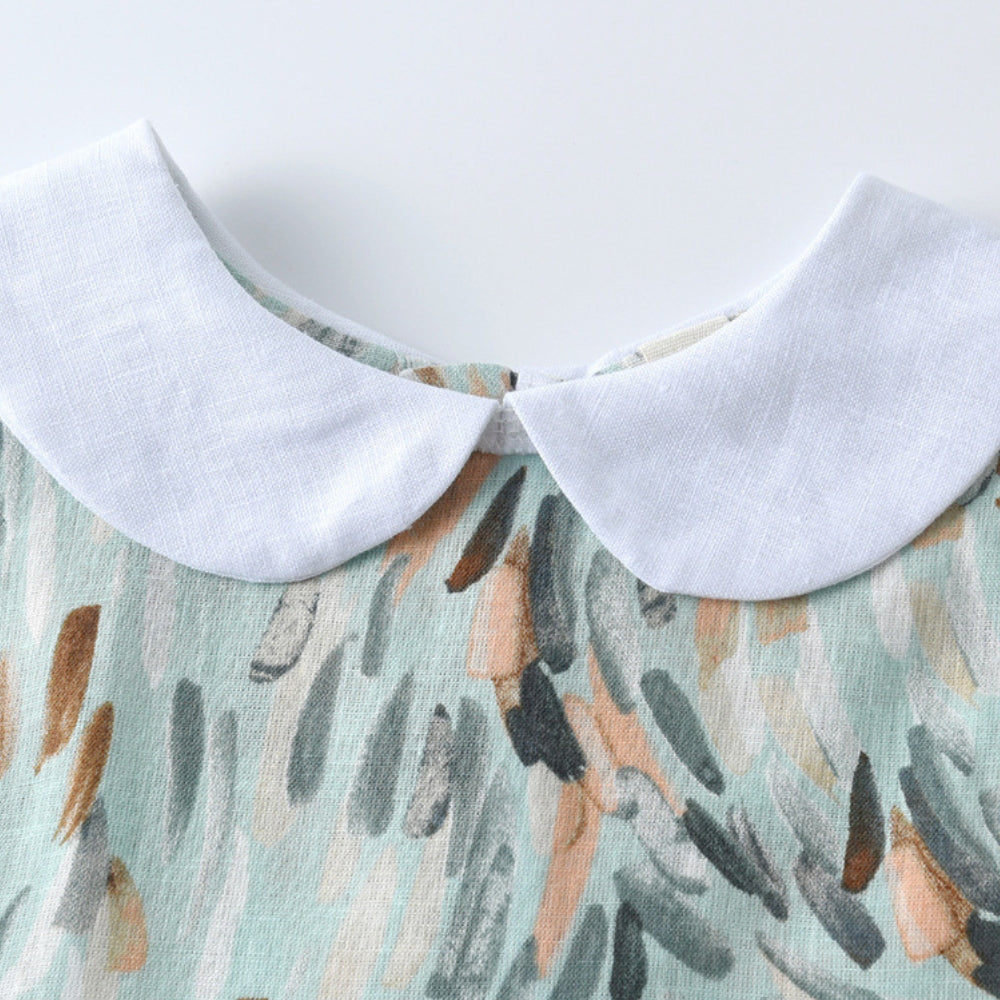 Pretty Watercolor Leaf Dress with Collar