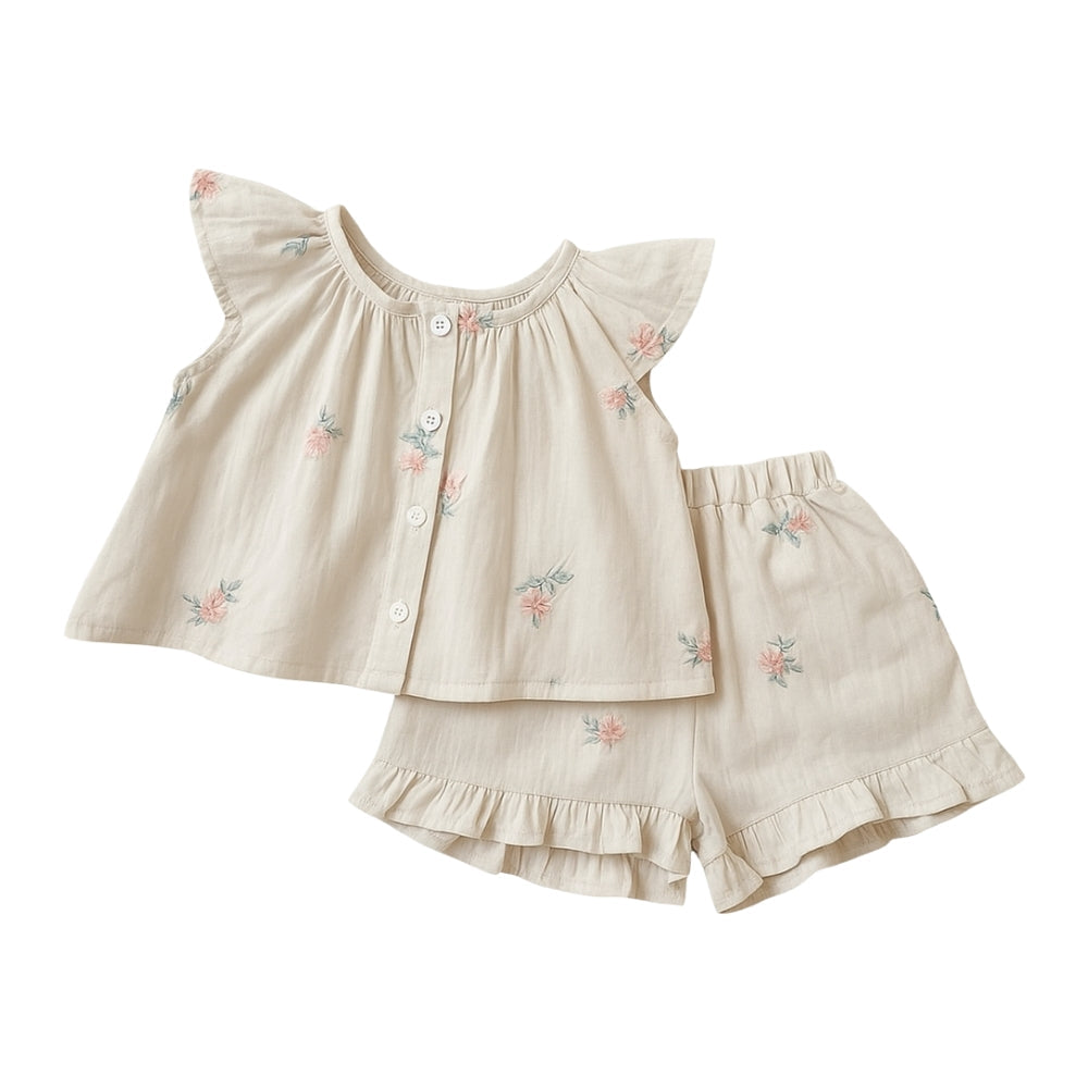 Darling Floral Ruffle Girls Summer Set