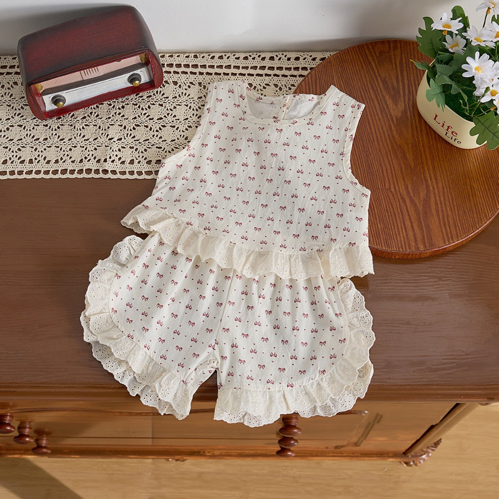 Ruffle Trim Sleeveless Top and Shorts Set