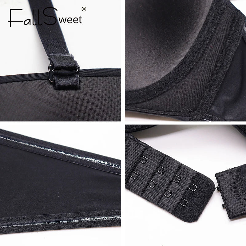 FallSweet Non-Slip Convertible Bandeau Bra Strapless Bras for Women Underwire  Lightly Lined Brassiere DD Cup