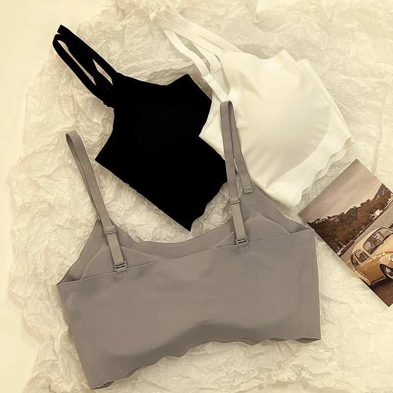 3pcs Ice Silk Bra Solid Color Women's Fashion Simple Skin Friendly Yoga Exercise Breathable Sleep Bra No Steel Rim Underwear