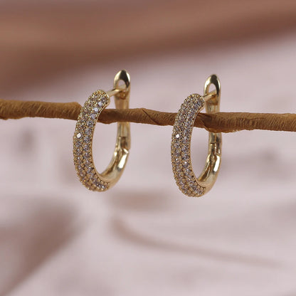 New 14K Real Gold Plated Hoop Earrings For Women Round Oval Shap CZ Zircon Thin Ear Hoops  High Quality Jewelry Accessories