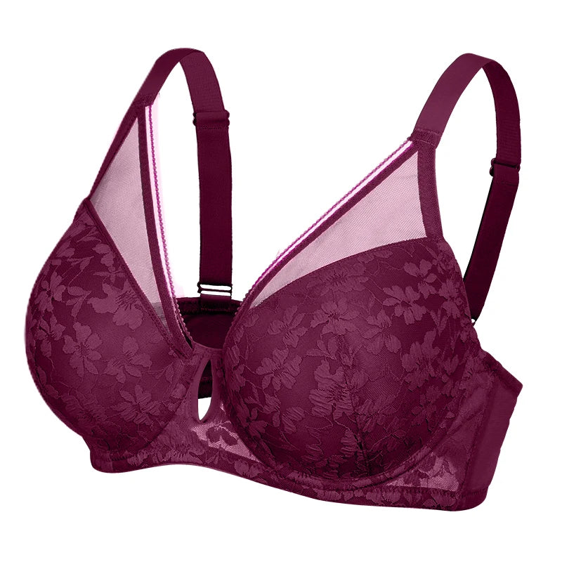 Soutien-gorge grande taille FallSweet pour femme, push-up, à armatures, sexy, ajouré, bonnet fin, tailles 34 à 44DD.