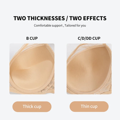 FallSweet Plus Size Bra for Women Push Up Underwire Bras Sexy Hollow Out Lingerie Thin Cup Brassiere Femme 34 to 44DD Cup