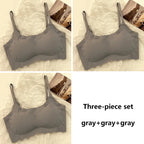 3pcs Ice Silk Bra Solid Color Women's Fashion Simple Skin Friendly Yoga Exercise Breathable Sleep Bra No Steel Rim Underwear