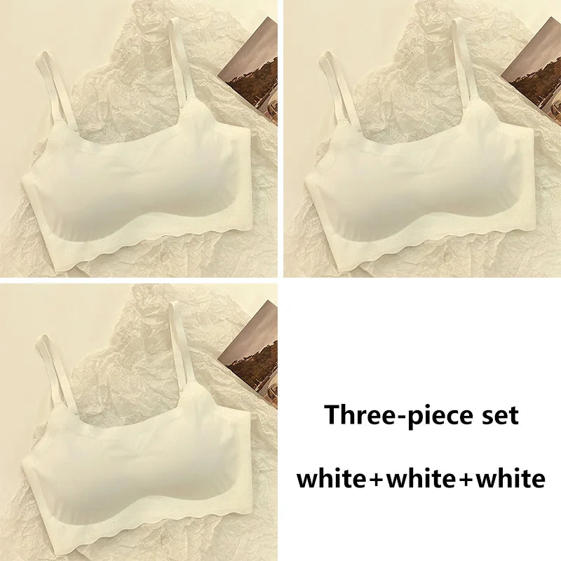 3pcs Ice Silk Bra Solid Color Women's Fashion Simple Skin Friendly Yoga Exercise Breathable Sleep Bra No Steel Rim Underwear