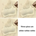 3pcs Ice Silk Bra Solid Color Women's Fashion Simple Skin Friendly Yoga Exercise Breathable Sleep Bra No Steel Rim Underwear