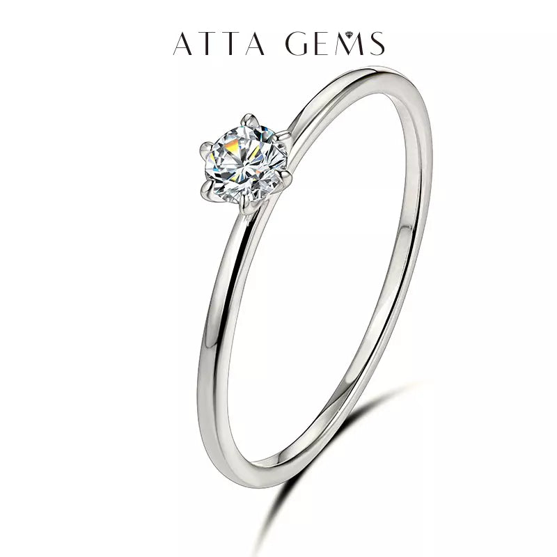 18K White Gold Plated Ring for Women 0.2ct Test Past D Moissanite Diamond Solitaire Ring Wedding Band Engagement Bridal