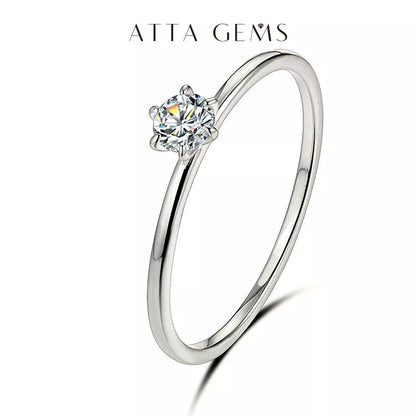 18K White Gold Plated Ring for Women 0.2ct Test Past D Moissanite Diamond Solitaire Ring Wedding Band Engagement Bridal