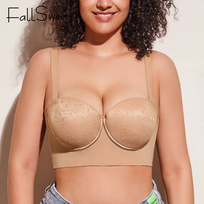 FallSweet Longline Strapless Bra Multiway Full  Back Coverage Smoothing Bras Women's  Underwire Corset Brasieres Hide Back Fat