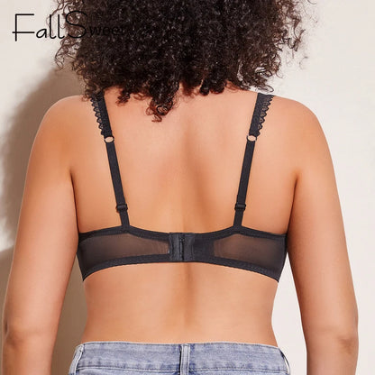 FallSweet Ultra Thin Lace Bra Transparent Unlined Brassiere Full Cup Minimizer Lingeries for Women DD Cup