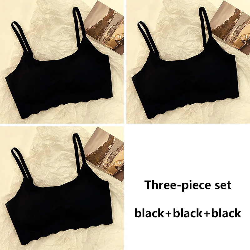 3pcs Ice Silk Bra Solid Color Women's Fashion Simple Skin Friendly Yoga Exercise Breathable Sleep Bra No Steel Rim Underwear