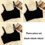 3pcs Ice Silk Bra Solid Color Women's Fashion Simple Skin Friendly Yoga Exercise Breathable Sleep Bra No Steel Rim Underwear