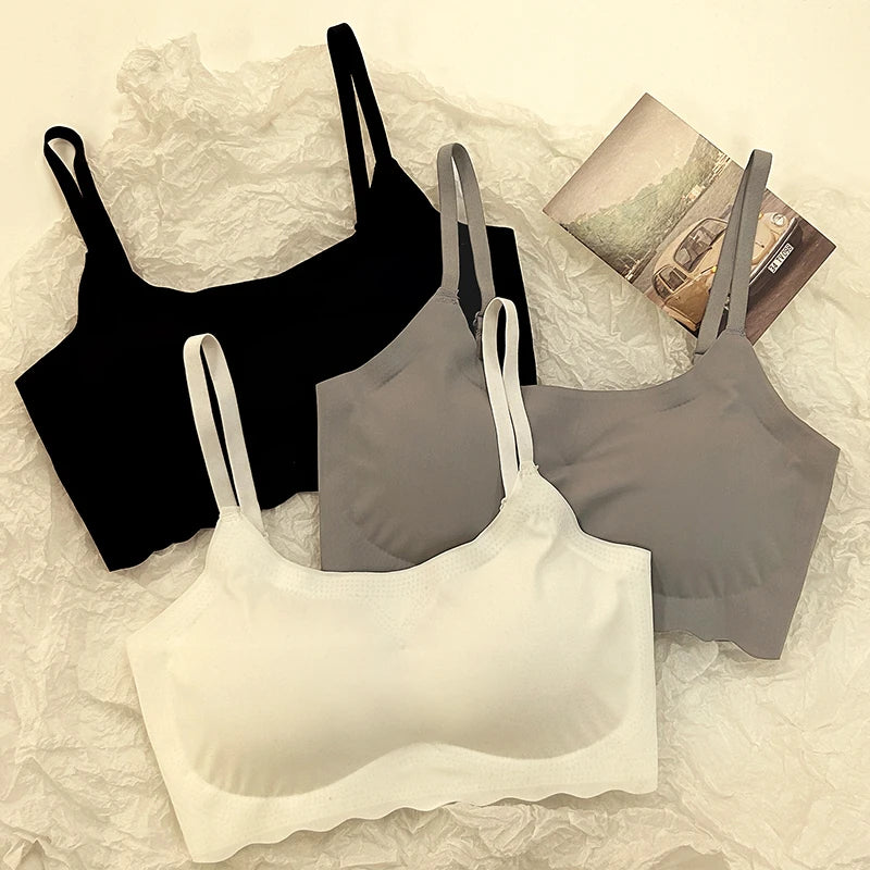 3pcs Ice Silk Bra Solid Color Women's Fashion Simple Skin Friendly Yoga Exercise Breathable Sleep Bra No Steel Rim Underwear