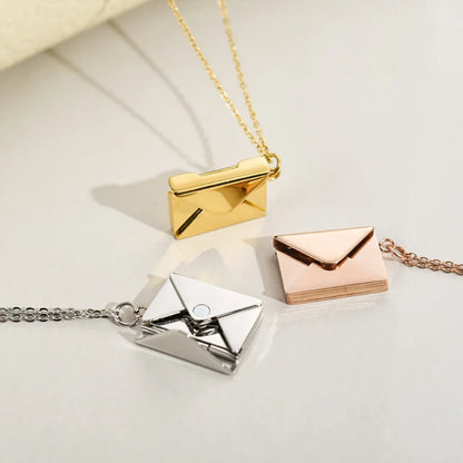 Envelope Locket Necklace with Gold Rose Gold Silver Color Love You Secret Message Pendant Necklace for Girl Mother's Day Gift