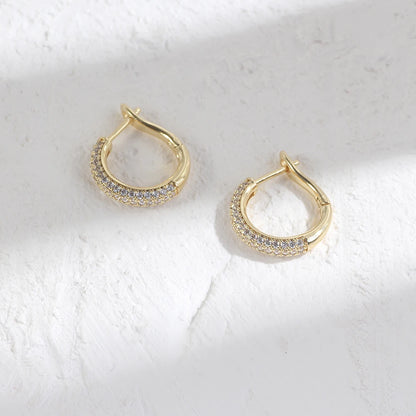 New 14K Real Gold Plated Hoop Earrings For Women Round Oval Shap CZ Zircon Thin Ear Hoops  High Quality Jewelry Accessories