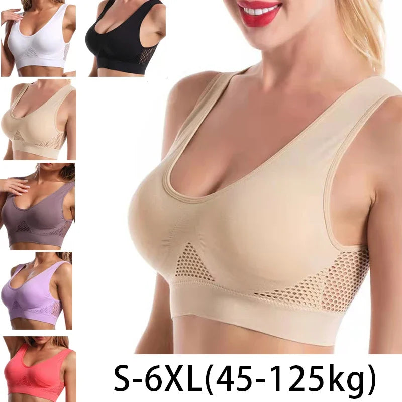 Soutien-gorge de sport femme grande taille sans armatures, sans coutures, avec coussinets amovibles, idéal pour la course à pied et le sport. 