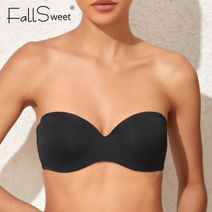 FallSweet Non-Slip Convertible Bandeau Bra Strapless Bras for Women Underwire  Lightly Lined Brassiere DD Cup