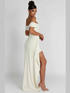 Bestselling for Dropshipping： Mozision Off-shoulder Ruffled Thigh High Split Maxi Dress