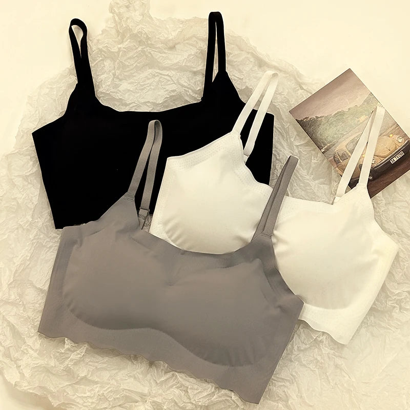 3pcs Ice Silk Bra Solid Color Women's Fashion Simple Skin Friendly Yoga Exercise Breathable Sleep Bra No Steel Rim Underwear