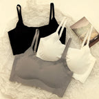 3pcs Ice Silk Bra Solid Color Women's Fashion Simple Skin Friendly Yoga Exercise Breathable Sleep Bra No Steel Rim Underwear