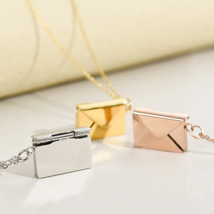 Envelope Locket Necklace with Gold Rose Gold Silver Color Love You Secret Message Pendant Necklace for Girl Mother's Day Gift