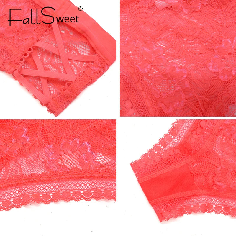 FallSweet 3 pcs/Pack ! Lace Panties  for Women  Ultra Thin Transparent Underwear Low Waist Criss Cross  Briefs