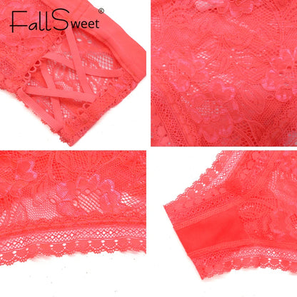 FallSweet 3 pcs/Pack ! Lace Panties  for Women  Ultra Thin Transparent Underwear Low Waist Criss Cross  Briefs