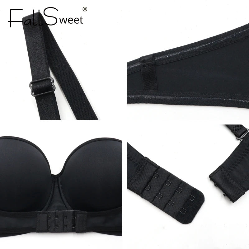 Soutien-gorge sans bretelles à fermeture avant FallSweet, deux-en-un, push-up, à armatures, pour femmes