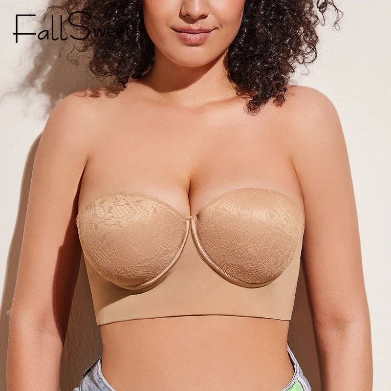 Soutien-gorge bustier long FallSweet à dos entièrement couvert et lissant, avec armatures, dissimulant les bourrelets du dos.