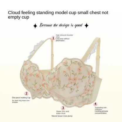 Small Breasts Gathered Women's Underwear Flat Chest Collection Side Breast Anti-sagging No Steel Ring Embossed Women's Bra