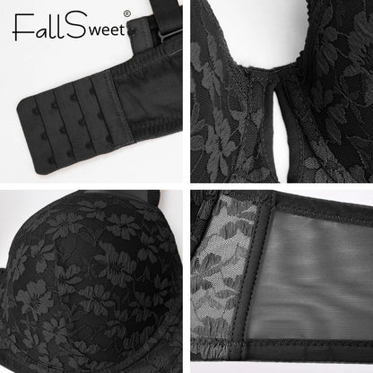 FallSweet Plus Size Bra for Women Push Up Underwire Bras Sexy Hollow Out Lingerie Thin Cup Brassiere Femme 34 to 44DD Cup