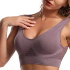 Soutien-gorge de sport femme grande taille sans armatures, sans coutures, avec coussinets amovibles, idéal pour la course à pied et le sport. 
