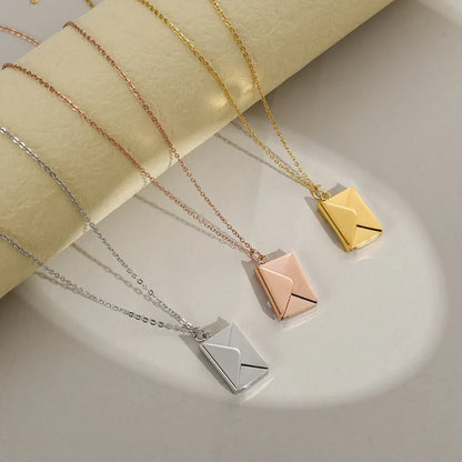 Envelope Locket Necklace with Gold Rose Gold Silver Color Love You Secret Message Pendant Necklace for Girl Mother's Day Gift