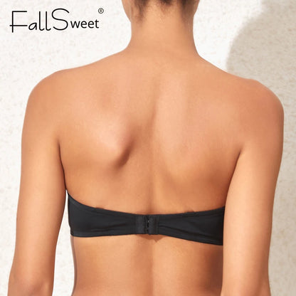 FallSweet Non-Slip Convertible Bandeau Bra Strapless Bras for Women Underwire  Lightly Lined Brassiere DD Cup