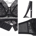 Soutien-gorge en dentelle ultra-fine FallSweet, transparent et sans doublure, bonnet DD, effet minimiseur. Lingerie pour femme.