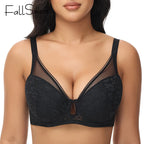 Soutien-gorge grande taille FallSweet pour femme, push-up, à armatures, sexy, ajouré, bonnet fin, tailles 34 à 44DD.