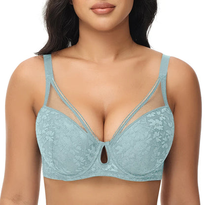 FallSweet Plus Size Bra for Women Push Up Underwire Bras Sexy Hollow Out Lingerie Thin Cup Brassiere Femme 34 to 44DD Cup
